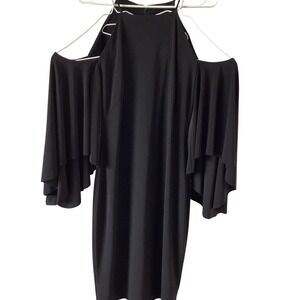 Lauren Ralph Lauren Black Cold Shoulder Flutter Sleeve Sheath‎ Dress 10